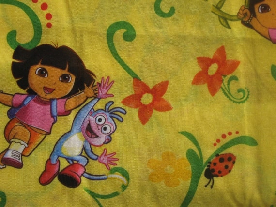 Remnant End of Bolt 35" of Dora the Explorer Fabric in Yellow with Flowers