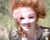 Honeysuckle Rose - OOAK Handmade Masquerade Mask in Peachy Pink with Detachable Satin Flower Clip Brooch