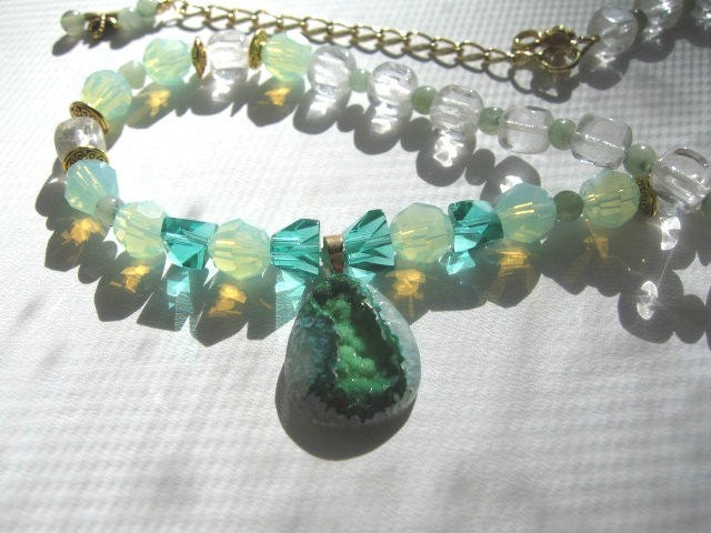 Avonlea .... green window druzy agate, chrysoprase opal Swarovsky crystal