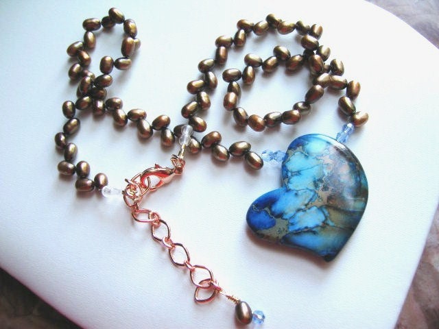 Universal Love ... sea sediment jasper, bronze rice fwp, rose gold