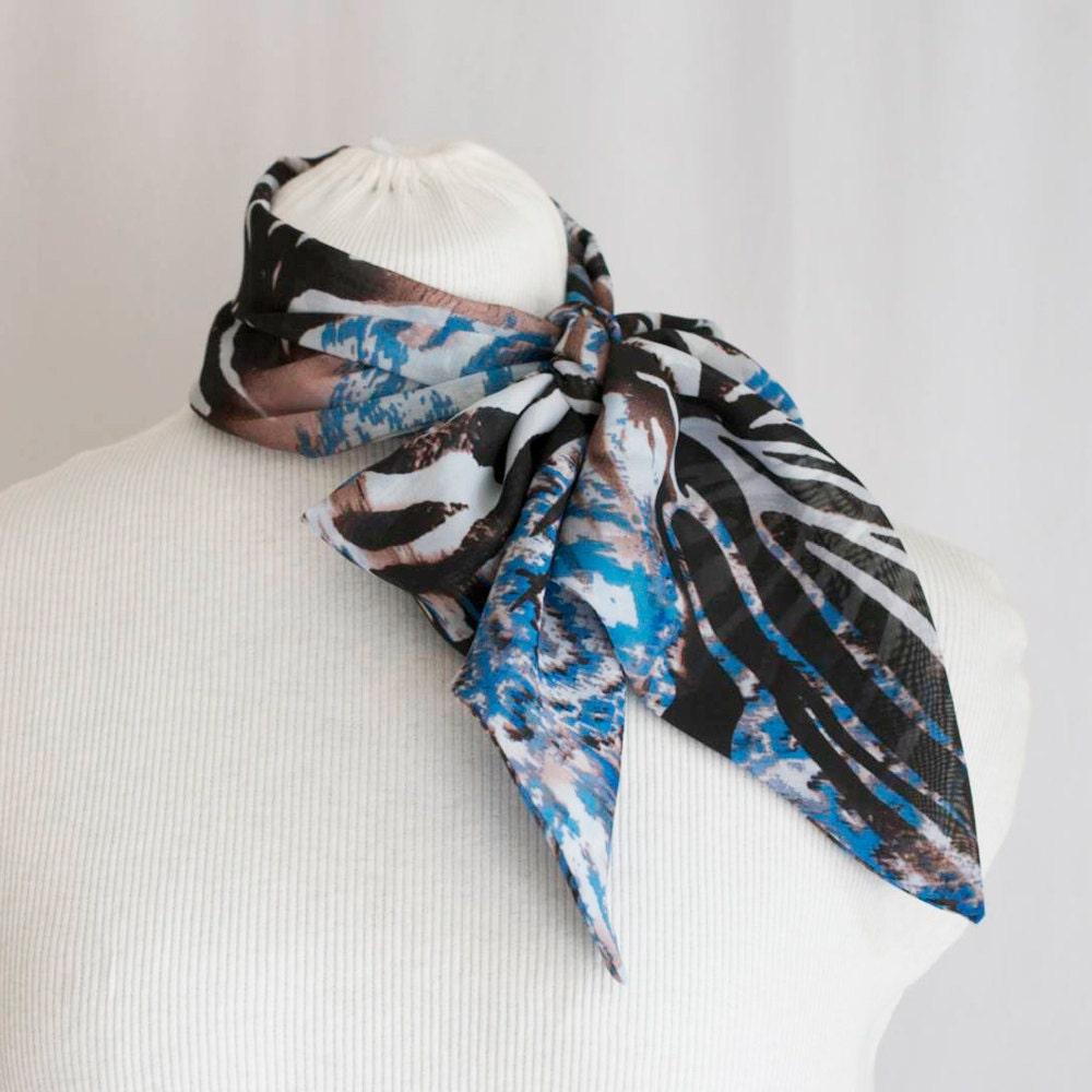 blue zebra print poly scarf