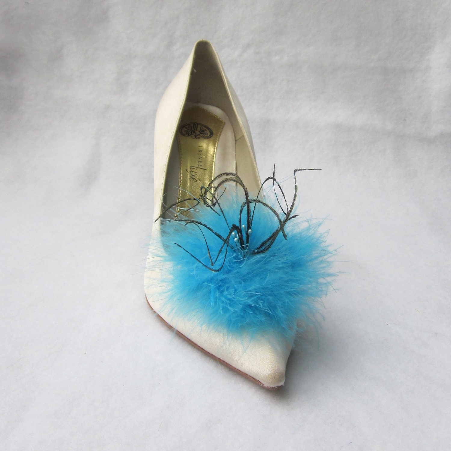 Deep Sky Blue Feathered Shoe Clips  More Colors Available