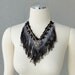 One Of A Kind Hand Dyed Black Fringe Lace And Heart Pendant Bib Necklace