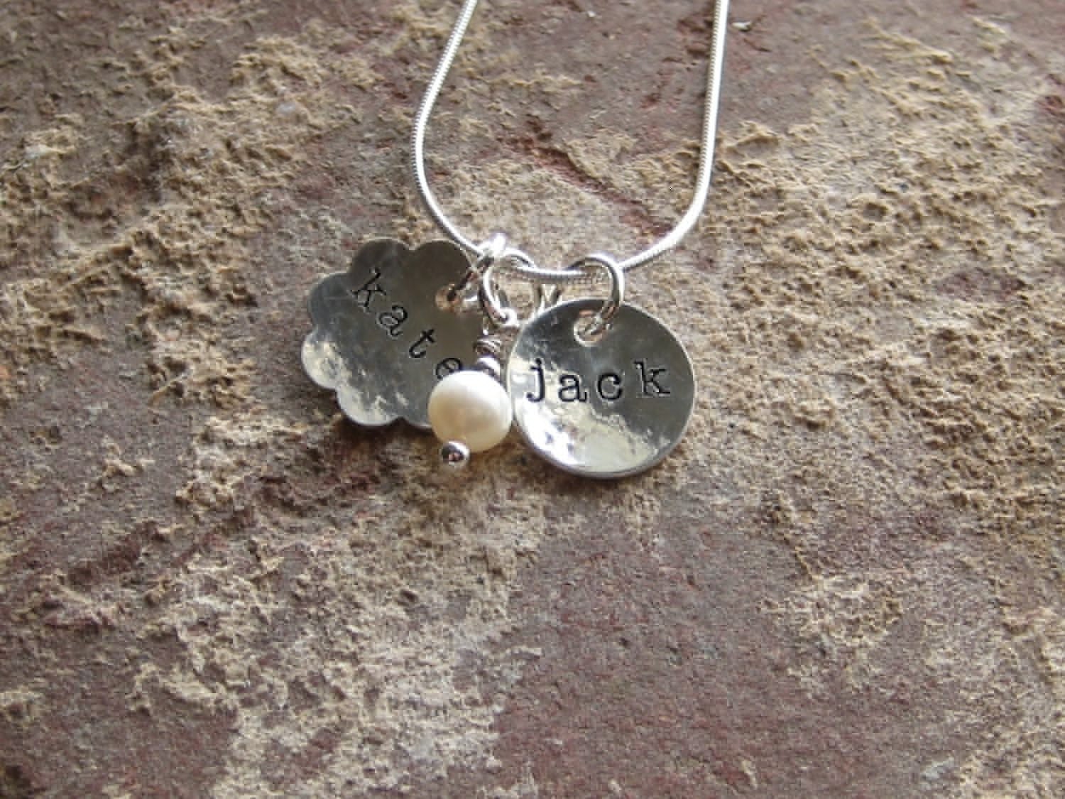 Boys and Blossoms Necklace...Handstamped...Personalized