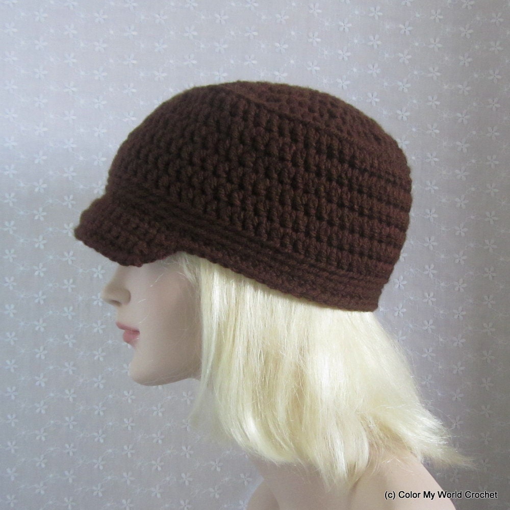 RESERVED FOR VICKI -- Brown Cadet Hat - Womens Crochet Military Cap - Fall Fashion Accessories