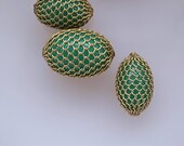 20 Vintage old stock brass mesh wrapping green plastic beads rare unusual 8x13mm smaller size