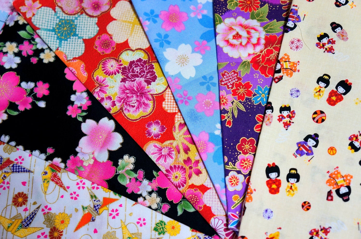 Kimono fabric scrap set of 6 pieces MA17