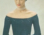 Vintage 1940s Bare Shoulders Jet Trimmed Knitting Pattern PDF 4802
