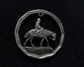 Argentina - cut coin pendant - w/ Lone Rider and Horse on Cliff Edge - 1963