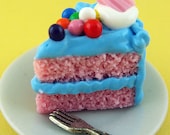 Rain-Blo Bazooka Bubblegum Cake Slice - Polymer Clay Rainbow Miniature Food - Pendant / Necklace