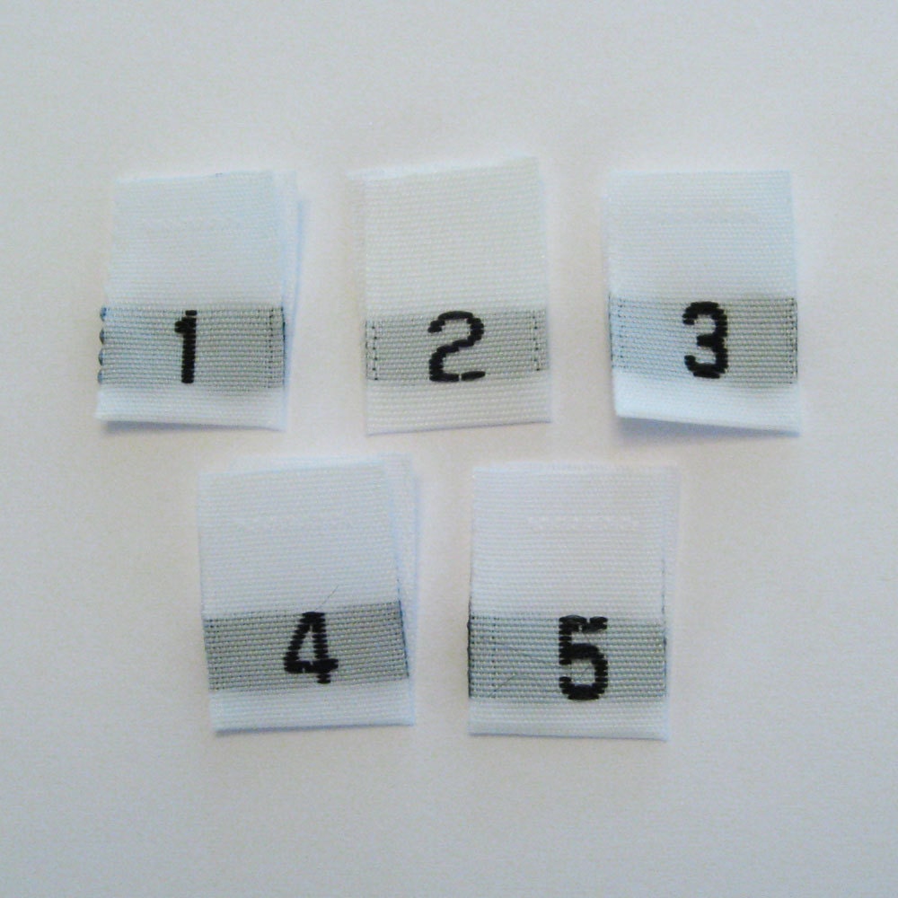 Mixed Woven Size labels - 1, 2, 3, 4, 5 (Package of 100)