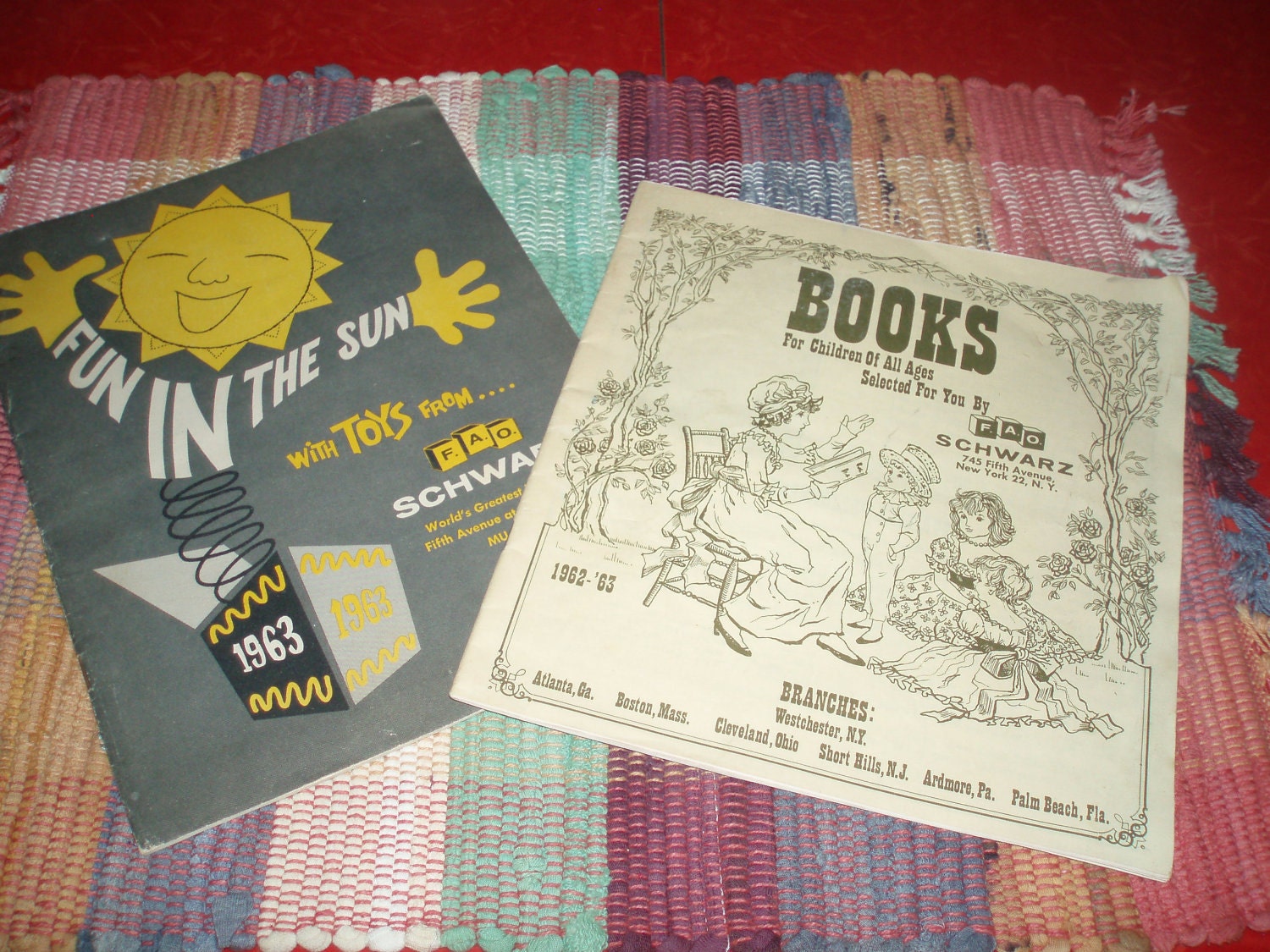 2 vintage FAO Schwarz catalogs 1962 1963 books and fun in the sun