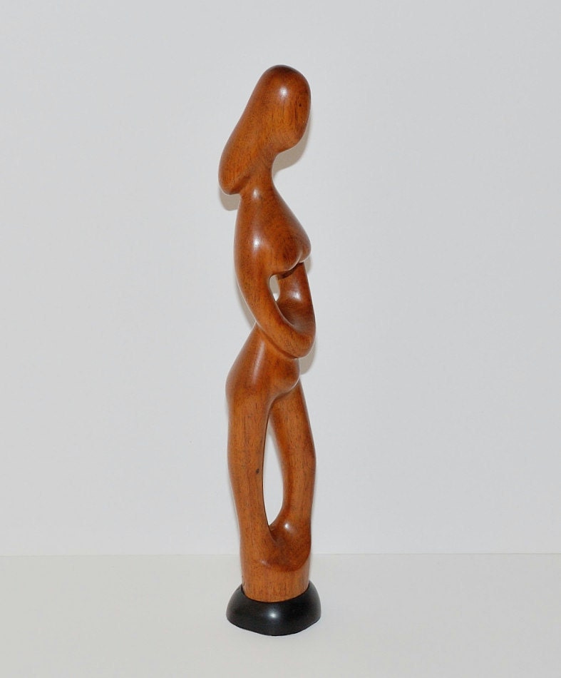 Mid Century Modern Teak & Ebony Wood Sculpture Female Nude, circa 1960