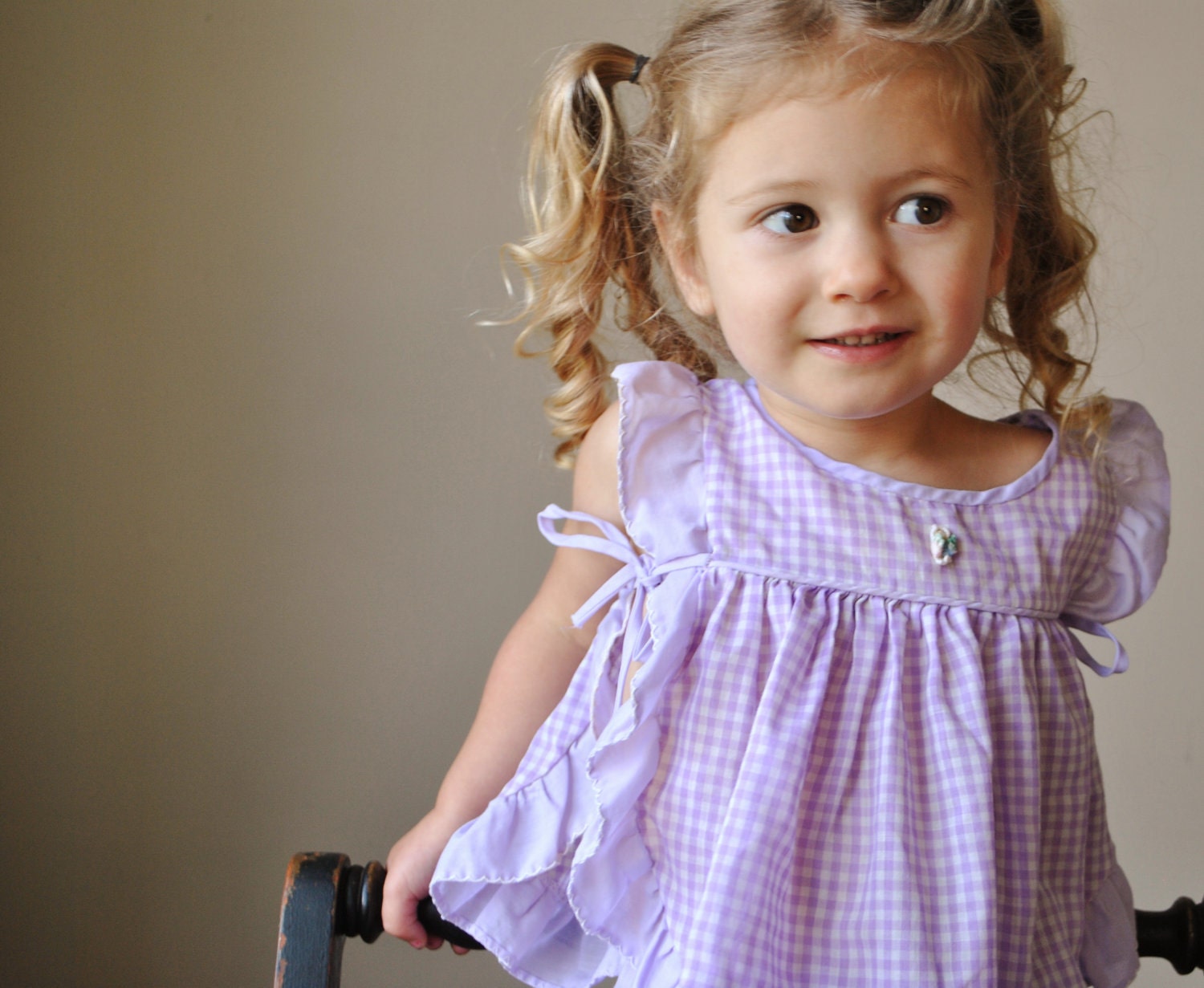 1970s Purple Gingham blouse and bloomer set, 12-18 months
