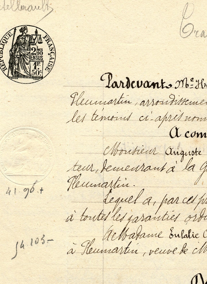 Antique French Sepia Script Document 42