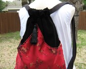 Backpack Oriental Red Satin Asian Fabric Backpack  Boho Backpack  Asian Book Bag  Oriental Book Bag Sling Bag