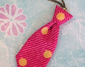 Unisex Mini Tie Pink Polka Dot Necklace