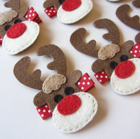 Reindeer Felt Hair Clip - Rudolph the Red Nosed Reindeer Clippies - Christmas Winter Holiday Hair Clips