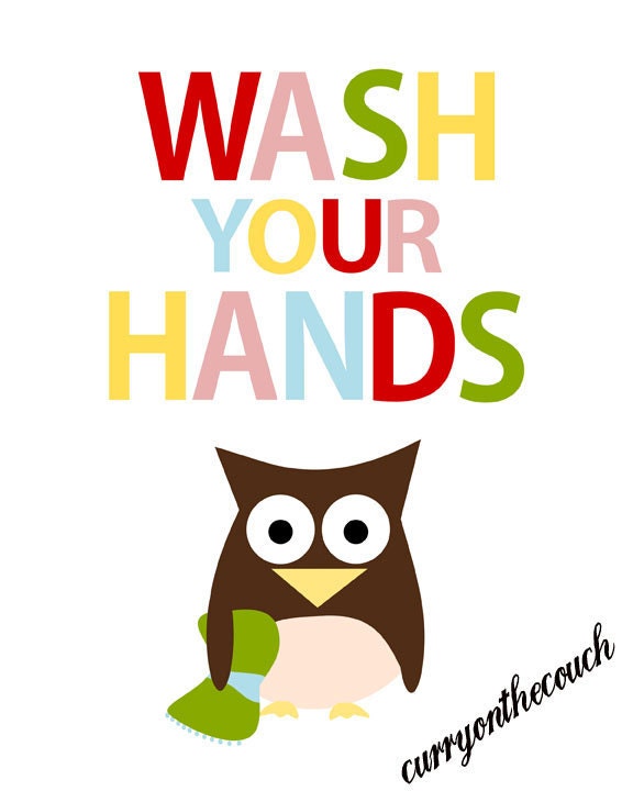 Wash your hands - owl - colors - digital print - 8x10 on A4