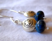 Blue Stone and Thai Silver Star Earrings