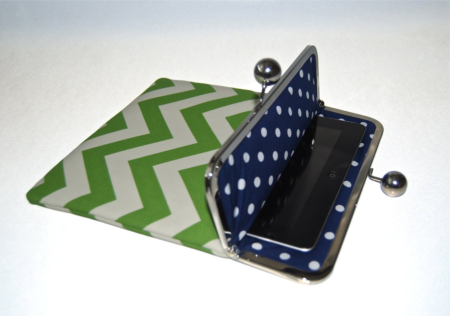 Unique iPad and Kindle Fire HD Clutch Case "Green Chevron"