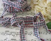 Black gingham check with little red sweet roses Trim 5 yards