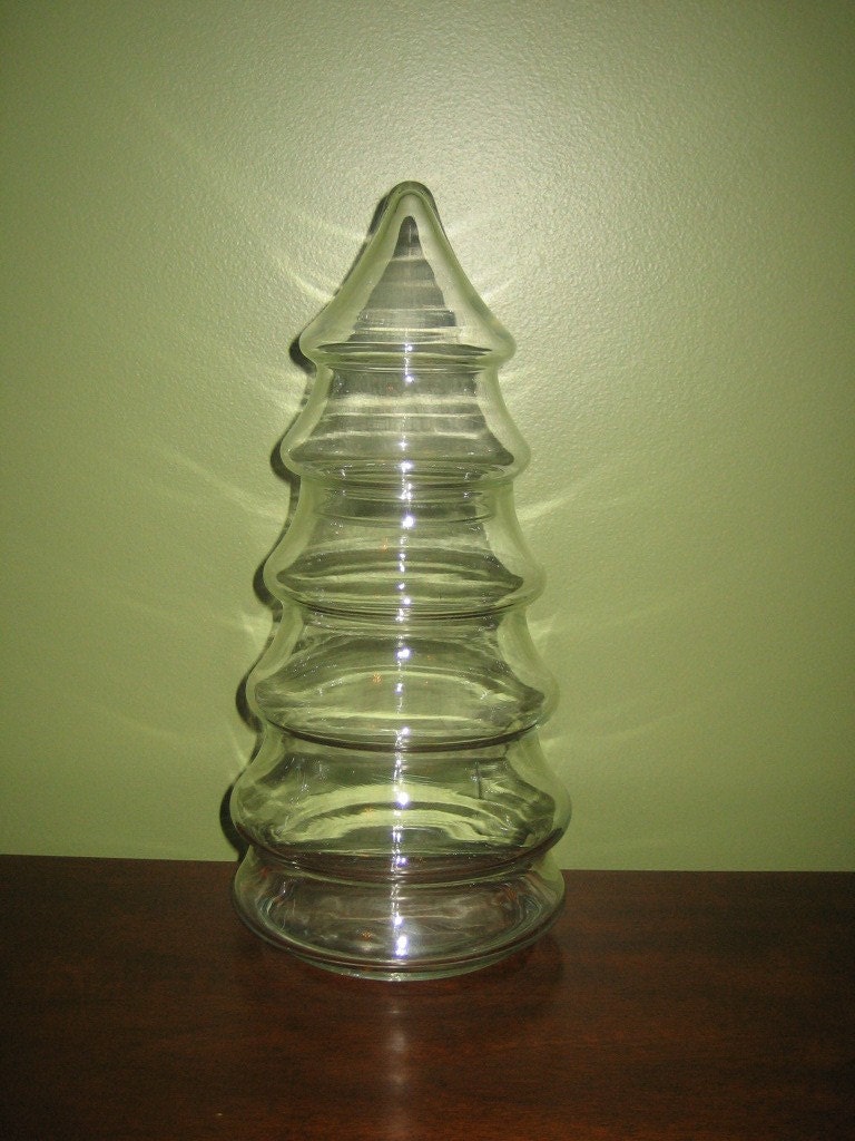 Christmas Tree Shaped Clear glass Jar by vintagewares on Etsy