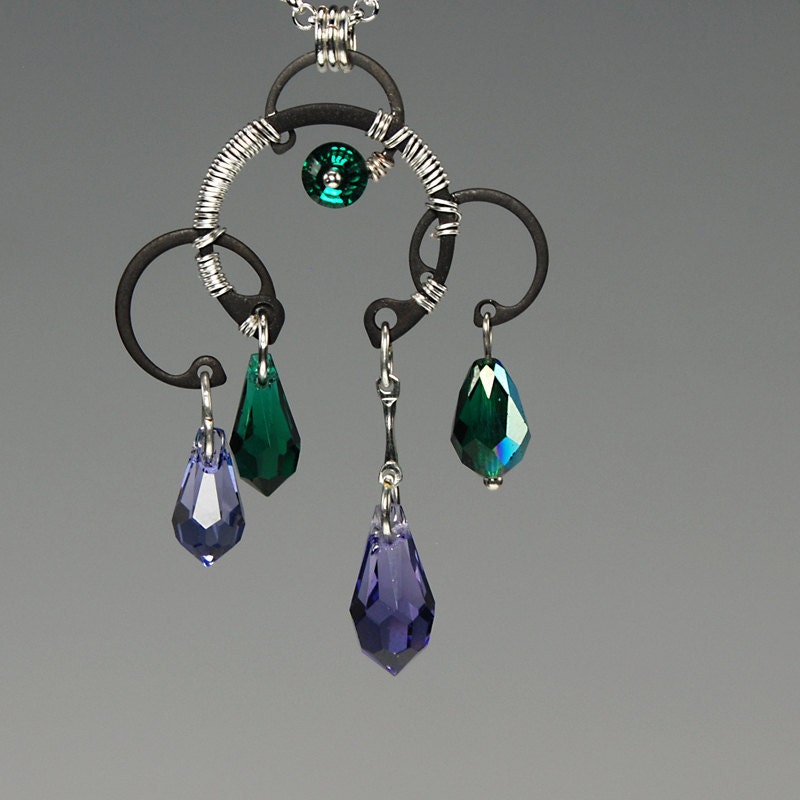 Aurora Borealis v7: purple and green Swarovski crystal industrial pendant