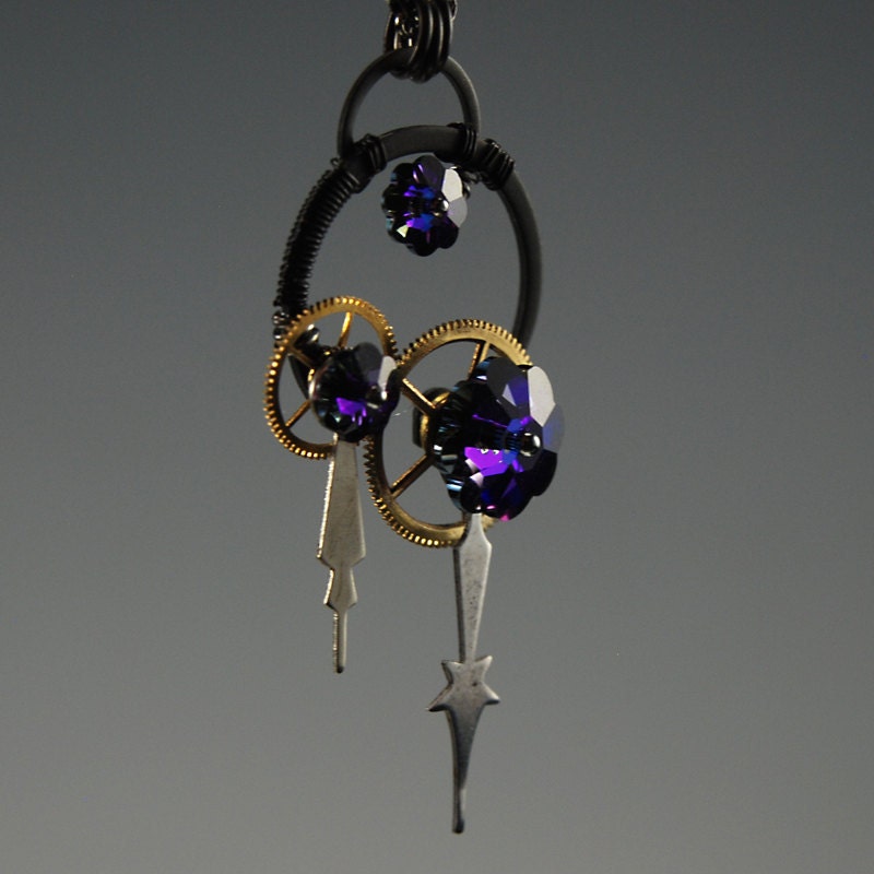 Gears v8: Beautiful heliotrope crystal steampunk necklace