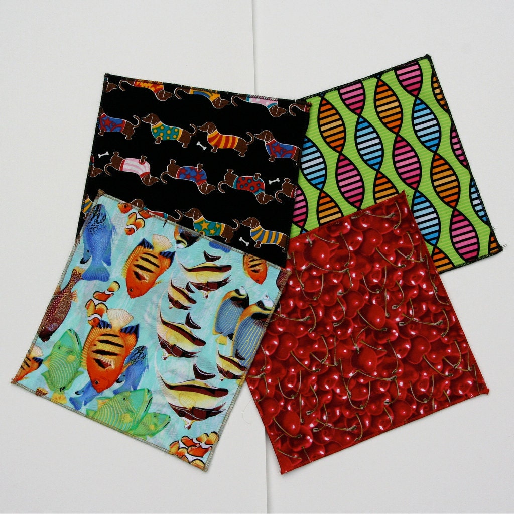 Fun Picnic Assortment of Reusable Eco-friendly Cotton Cocktail or Lunchbox Napkins - set of 4