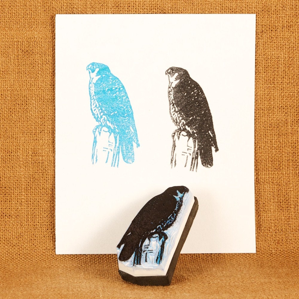 Peregrine Falcon Rubber Stamp - Hand Carved Rubber Stamp - jackbear
