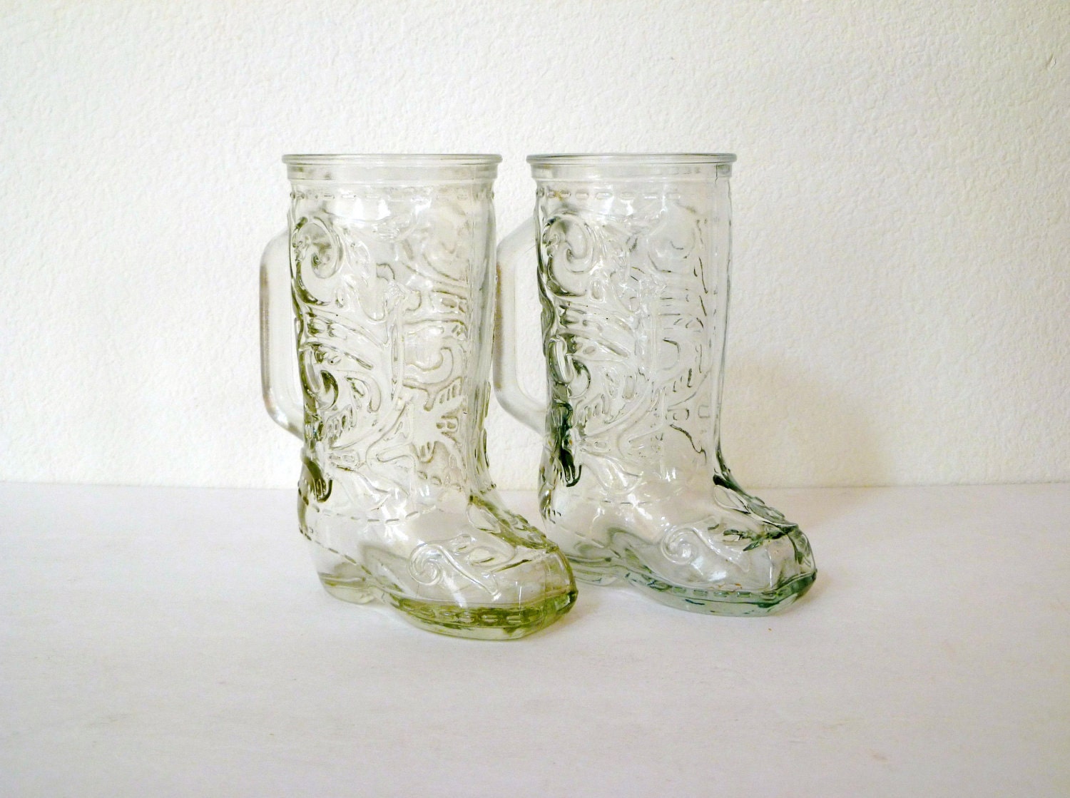 Vintage set of Glass Cowboy Boot Mugs Clear by on Etsy