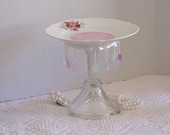 Pink Cupcake Dessert Candle Plate Glass Pedestal Stand