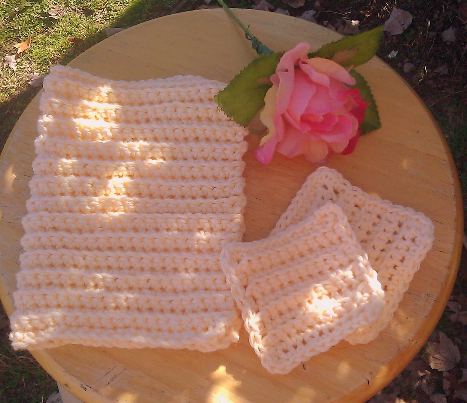 Crocheted Light Yellow Wash Cloth and Scrubbies