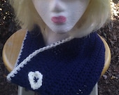 Crocheted Blue and White Cowl