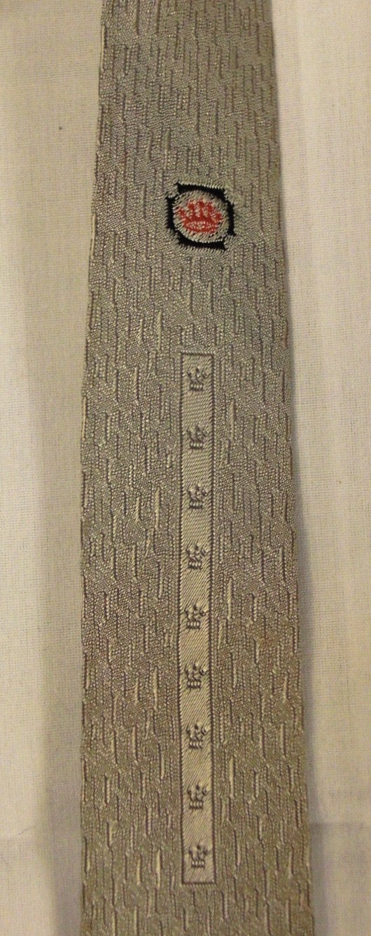 Vintage SKINNY 1960 s TIE Rockabilly textured grey brocade CROWNS 55 long