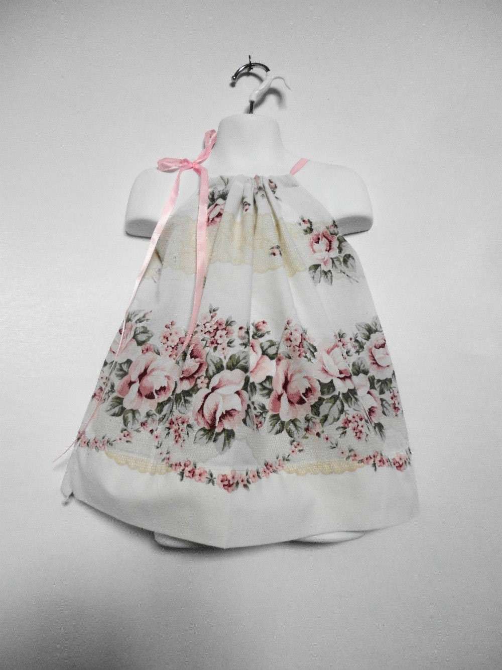 Spring Fashion. Upcycled Baby Clothing. Pillowcase Dress. Little Girls Dress. Pink Rose Dress.