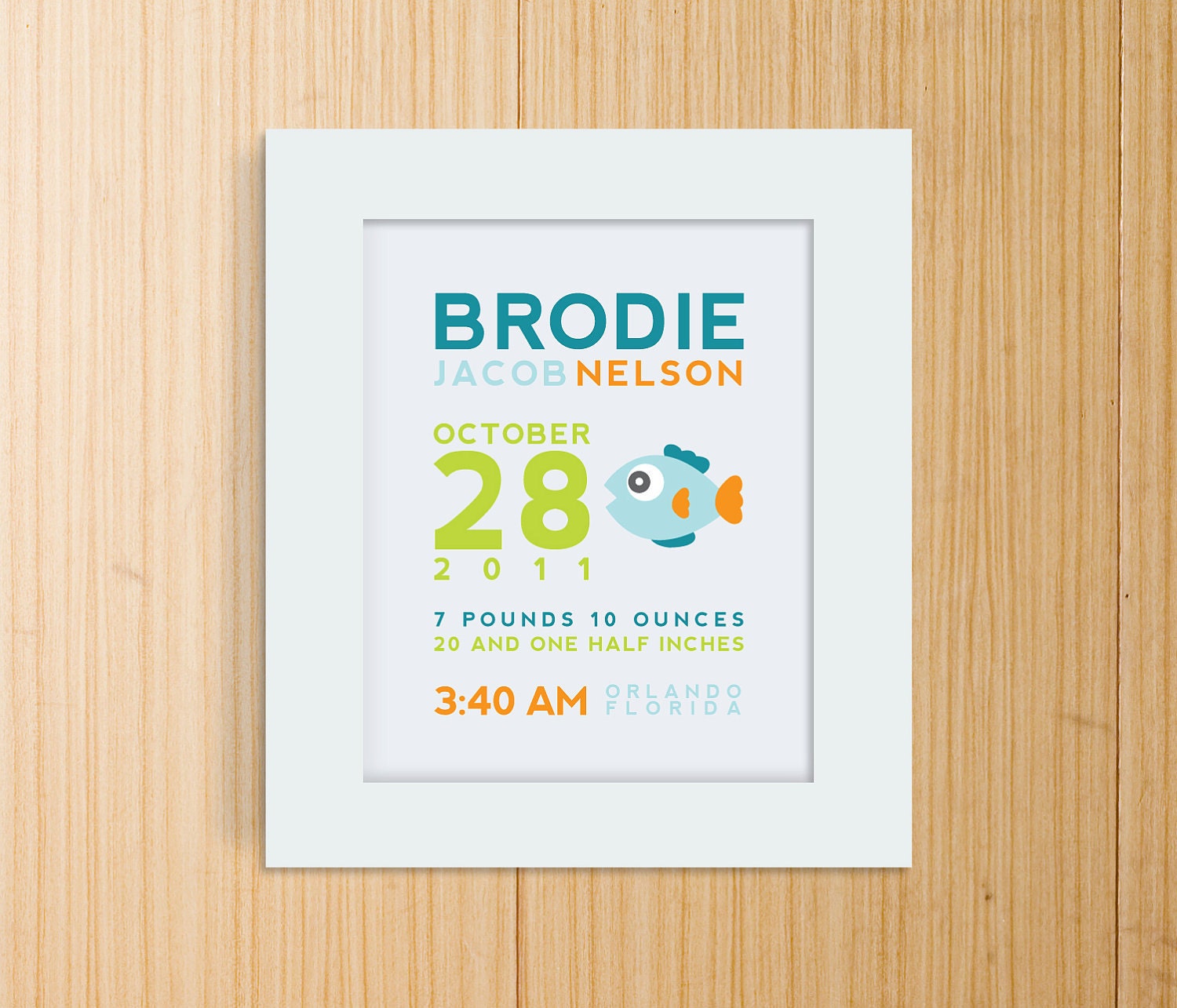 Custom Birth Announcement Print - FISH Wall Art