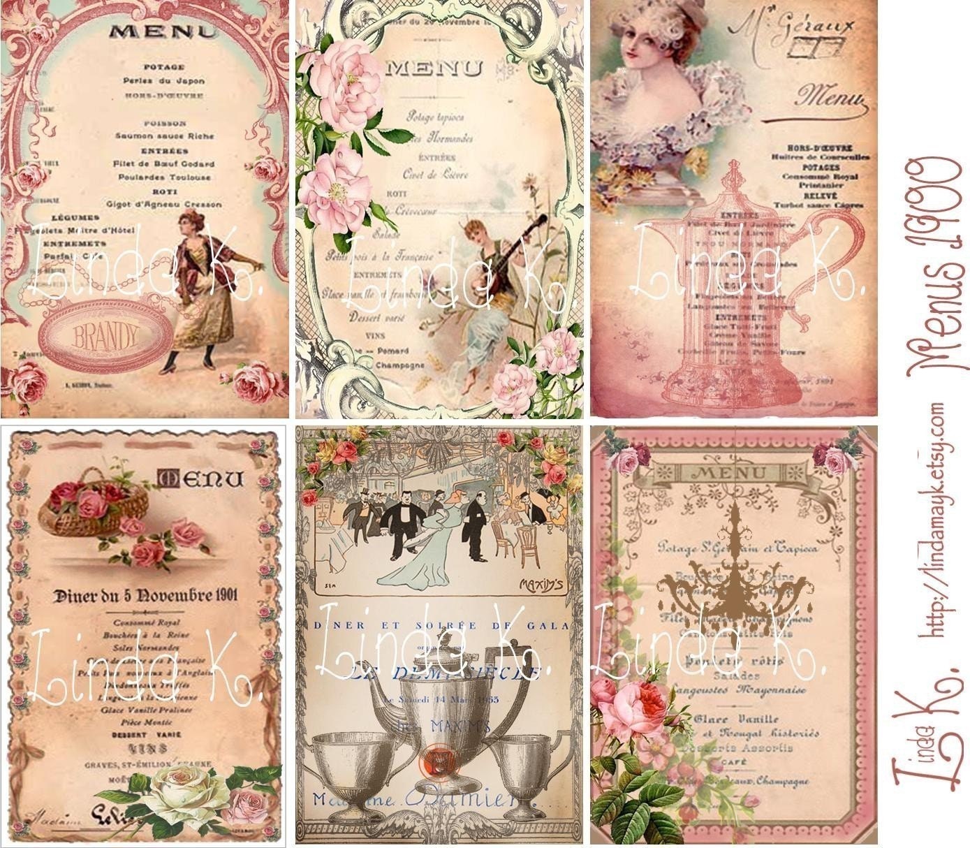 Menus 1900--Digital Scrapbooking-Collage Sheet-Digital Card-Digital Image