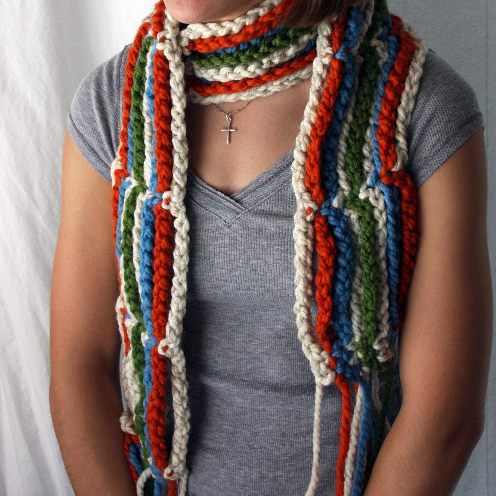 SALE Hanging out on the Line Hawaii Five O Crocheted Chunky Stripes Scarf