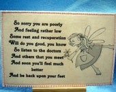 Angel Bringing Feel Better Wishes Homemade in USA Fabric Postcard
