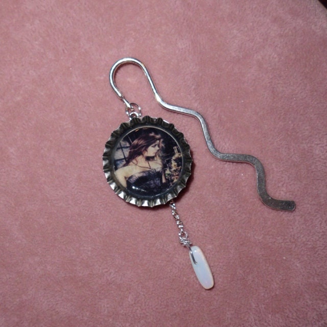 Steampunk Wiccan Moonstone Gemstone Antique Silver BottleCap Book Jewelry