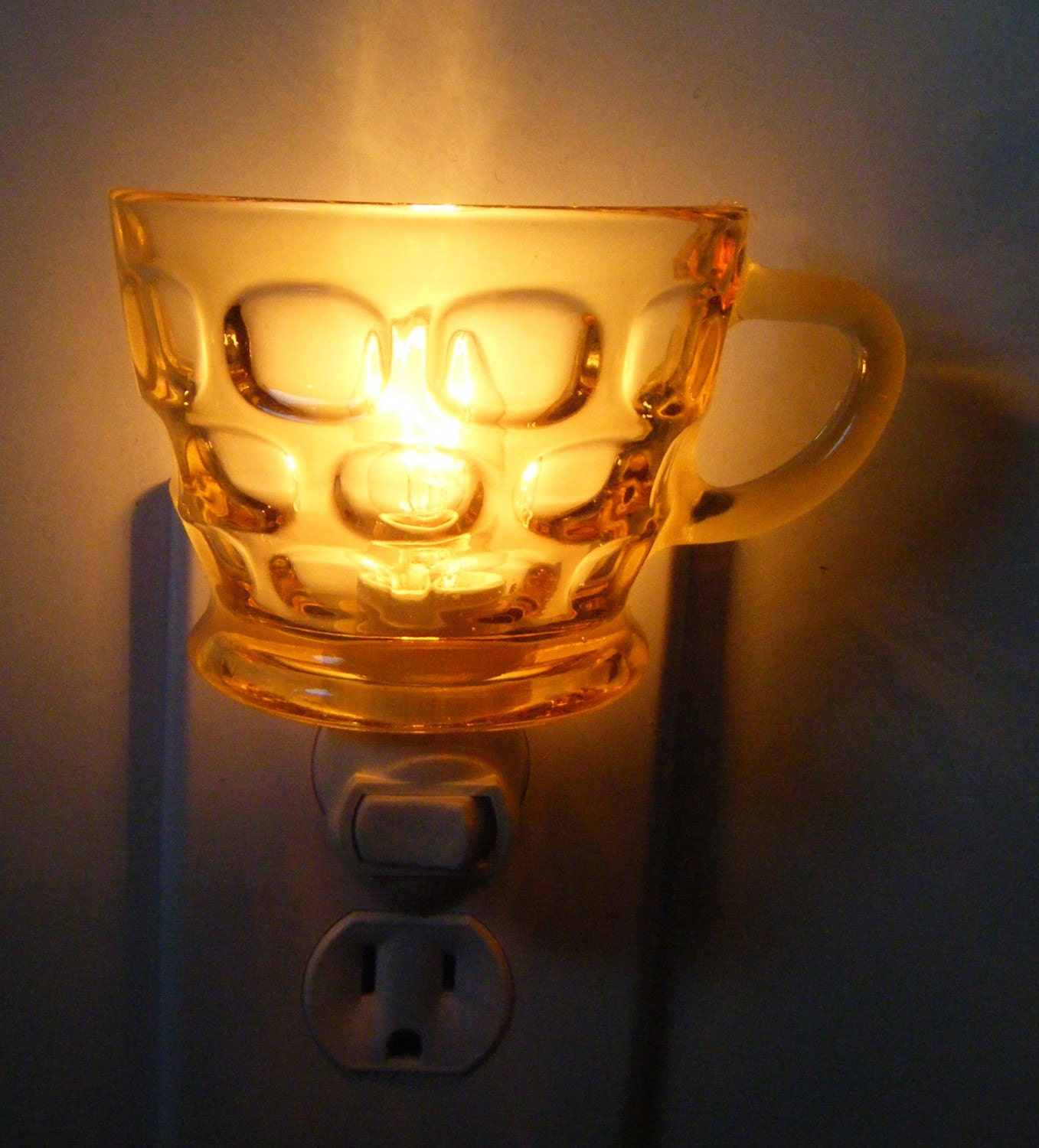 Light Gold Pressed Depression Glass Sugar Bowl Night Light
