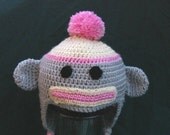 Crocheted Sock Monkey Hat-3-6 months