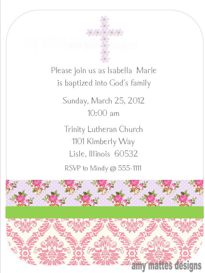 Girls' Shabby Chic Baptism Christening Printable Invitation Il_570xn