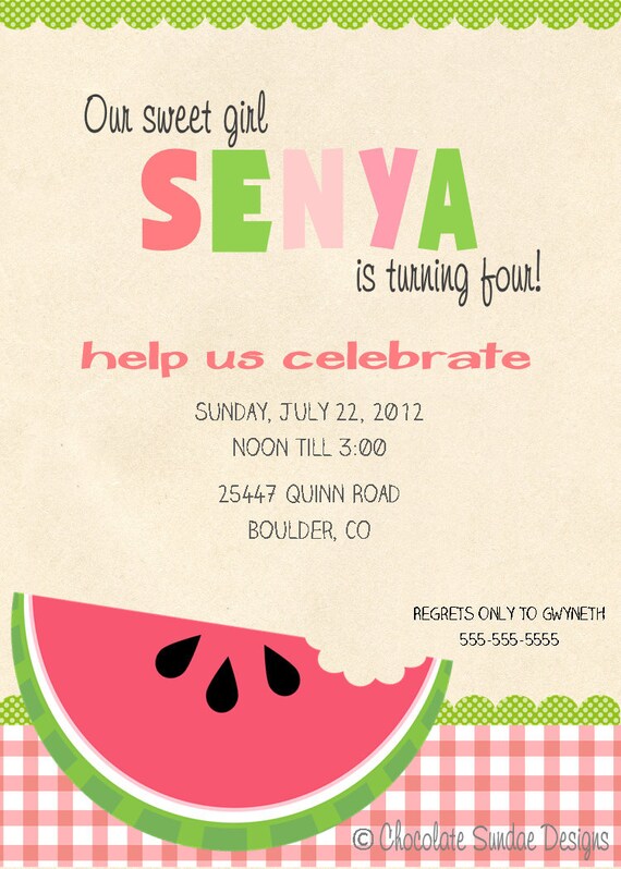 Girls Sweet Watermelon Party Printable Invitation Package DIY Il_570xn