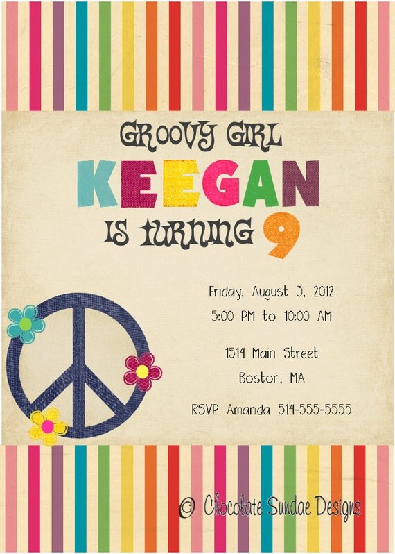 Groovy Girl Rainbow Stripe Peace Out Printable Invitation Il_570xn