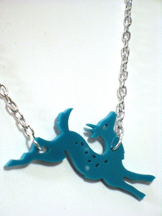 Fawn - Laser Cut Acrylic Teal Deer Plastic Perspex Necklace