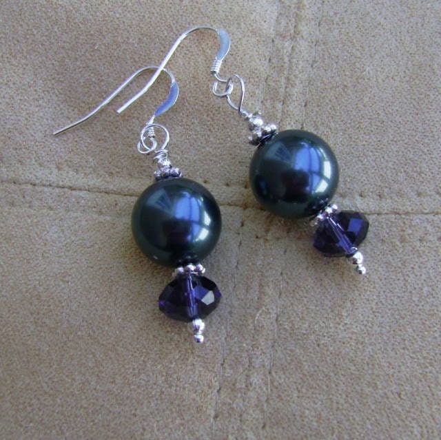 Swarovski Earrings Tahitian Style Pearl and Sterling Silver Earrings