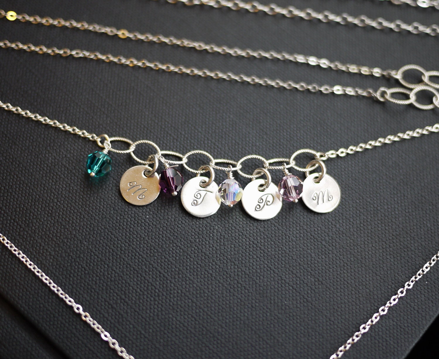 Charm Holder Necklace for Custom Initial Letter Monogram Charms Includes one Charm and one Birthstone Crystal by I Heart This